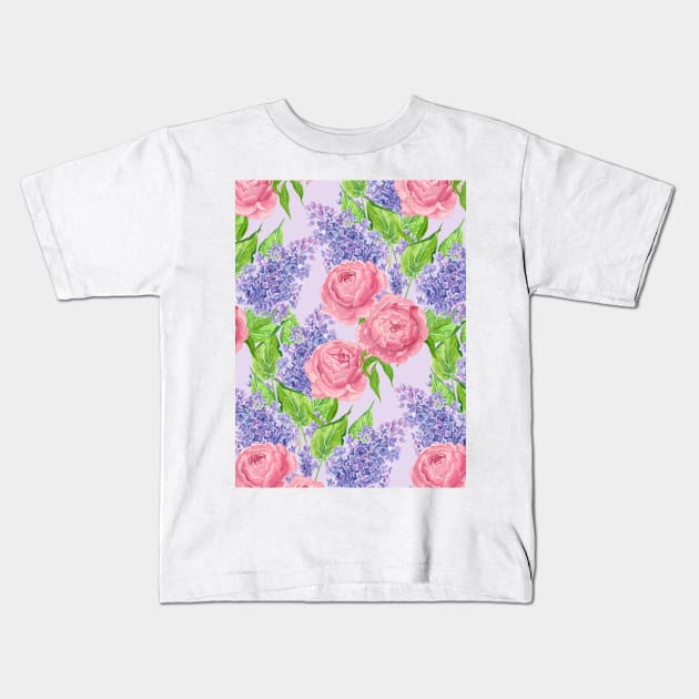 Watercolor peonies and lilacs Kids T-Shirt by katerinamk